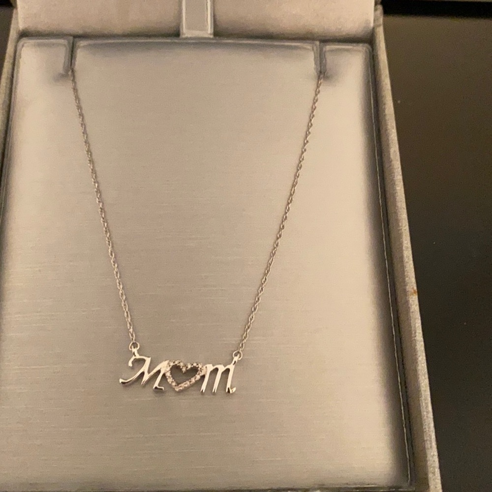 Diamond Accent Mom Heart Necklace Sterling Silver